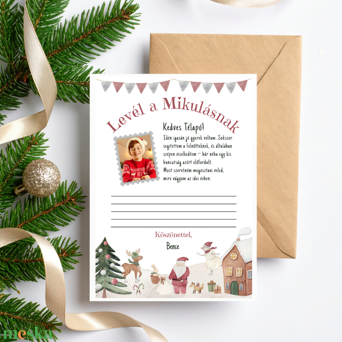 Digitális fényképes levél - Levél a Mikulásnak Canva sablon - egyedi és szerkeszthető üzenet levél Télapónak - művészet - grafika & illusztráció - digitális - Meska.hu