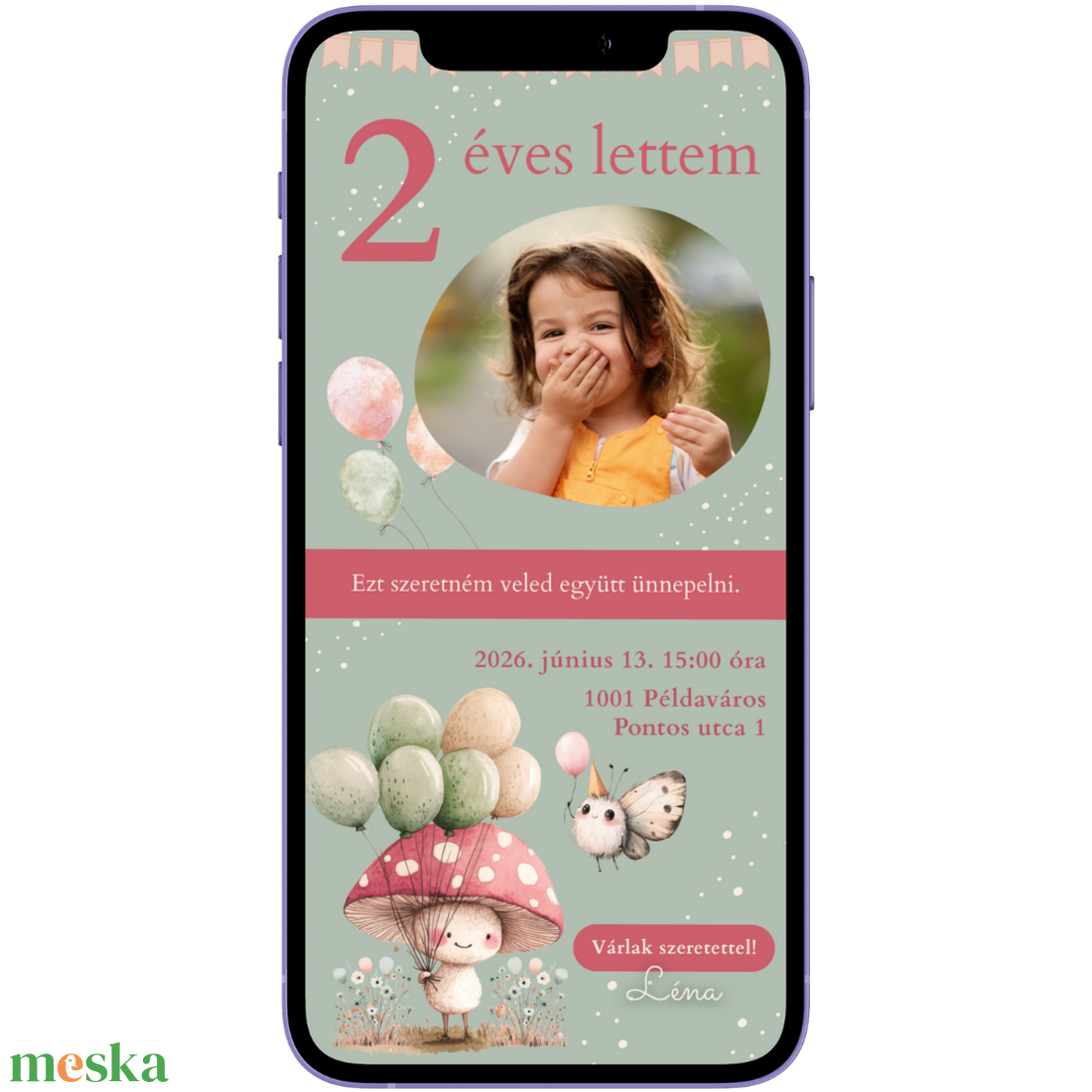 Digitális születésnapi meghívó Canva sablon - Gomba móka - Szerkeszthető - Online küldhető - Nyomtatható - művészet - grafika & illusztráció - digitális - Meska.hu