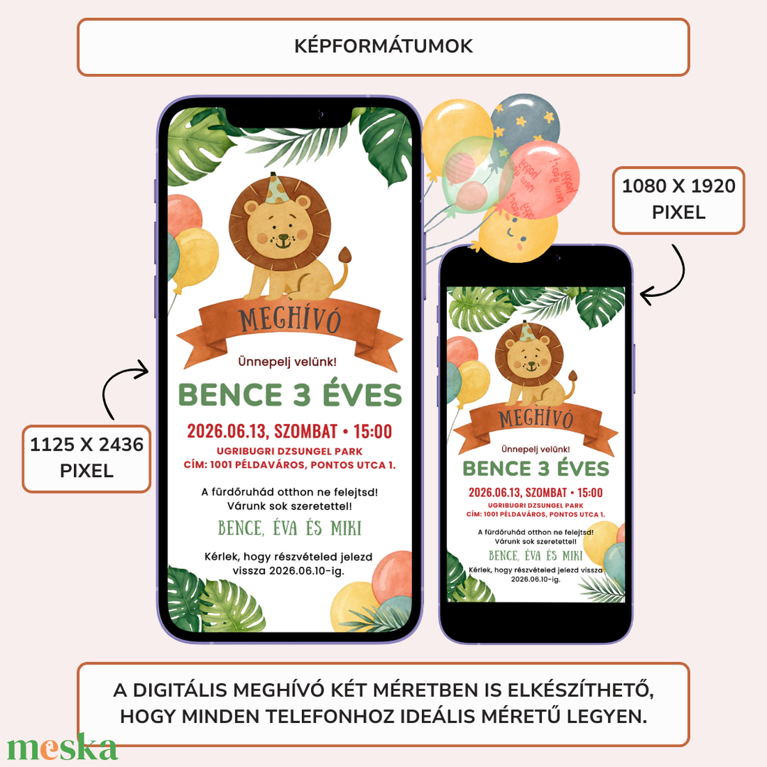 Digitális születésnapi meghívó Canva sablon - Kedves oroszlán - Szerkeszthető - Online küldhető - Nyomtatható - művészet - grafika & illusztráció - digitális - Meska.hu