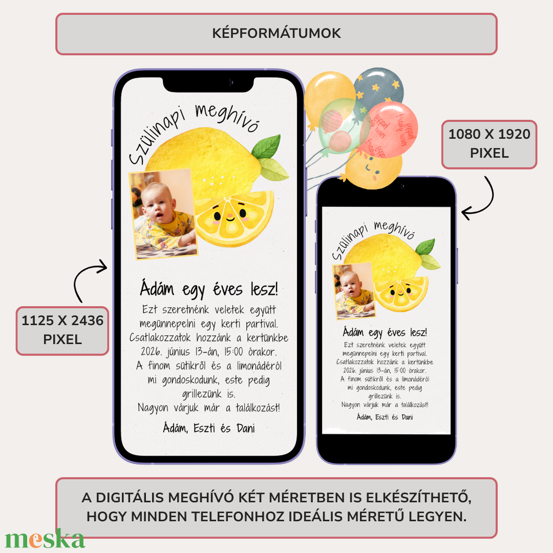 Digitális születésnapi meghívó Canva sablon - Mosolygós citrom - Szerkeszthető - Online küldhető - Nyomtatható, Citromos - művészet - grafika & illusztráció - digitális - Meska.hu