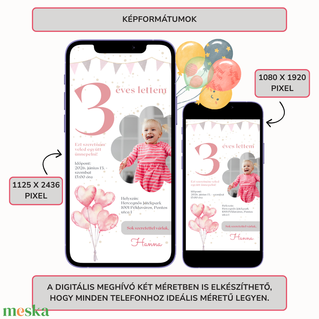 Digitális születésnapi meghívó Canva sablon - Pink hercegnő - Szerkeszthető - Online küldhető - Nyomtatható - művészet - grafika & illusztráció - digitális - Meska.hu