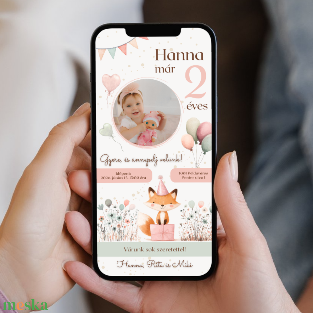 Digitális születésnapi meghívó Canva sablon - Róka móka - Szerkeszthető - Online küldhető - Nyomtatható, Rókás - művészet - grafika & illusztráció - digitális - Meska.hu