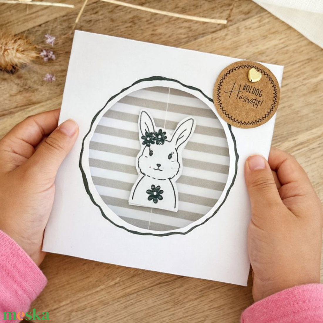 Pörgős húsvéti képeslap PDF sablon � nyomtatható, csináld magad kreatív ajándékkísérő � kreatív DIY papírkártya, nyuszis - művészet - grafika & illusztráció - digitális - Meska.hu