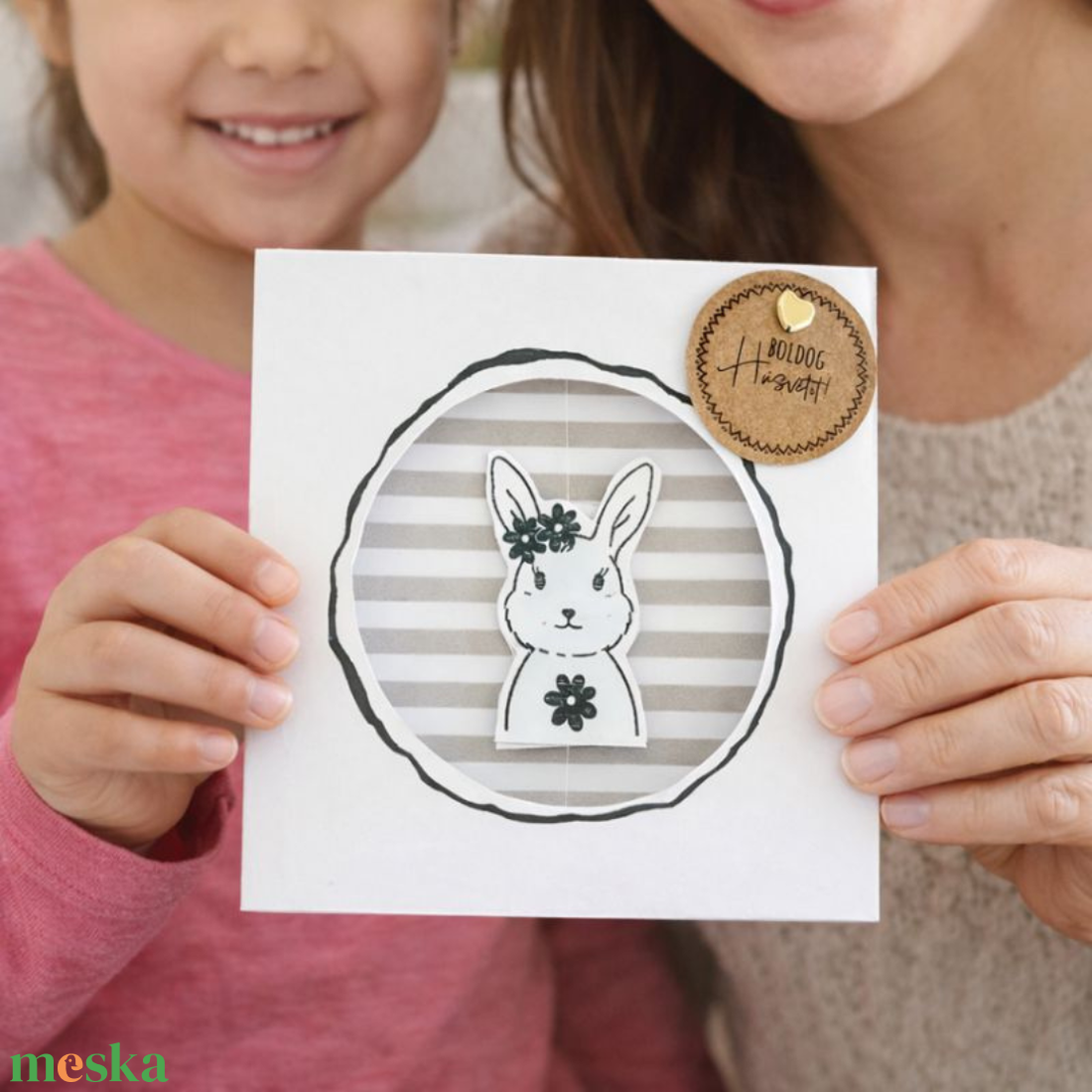 Pörgős húsvéti képeslap PDF sablon � nyomtatható, csináld magad kreatív ajándékkísérő � kreatív DIY papírkártya, nyuszis - művészet - grafika & illusztráció - digitális - Meska.hu
