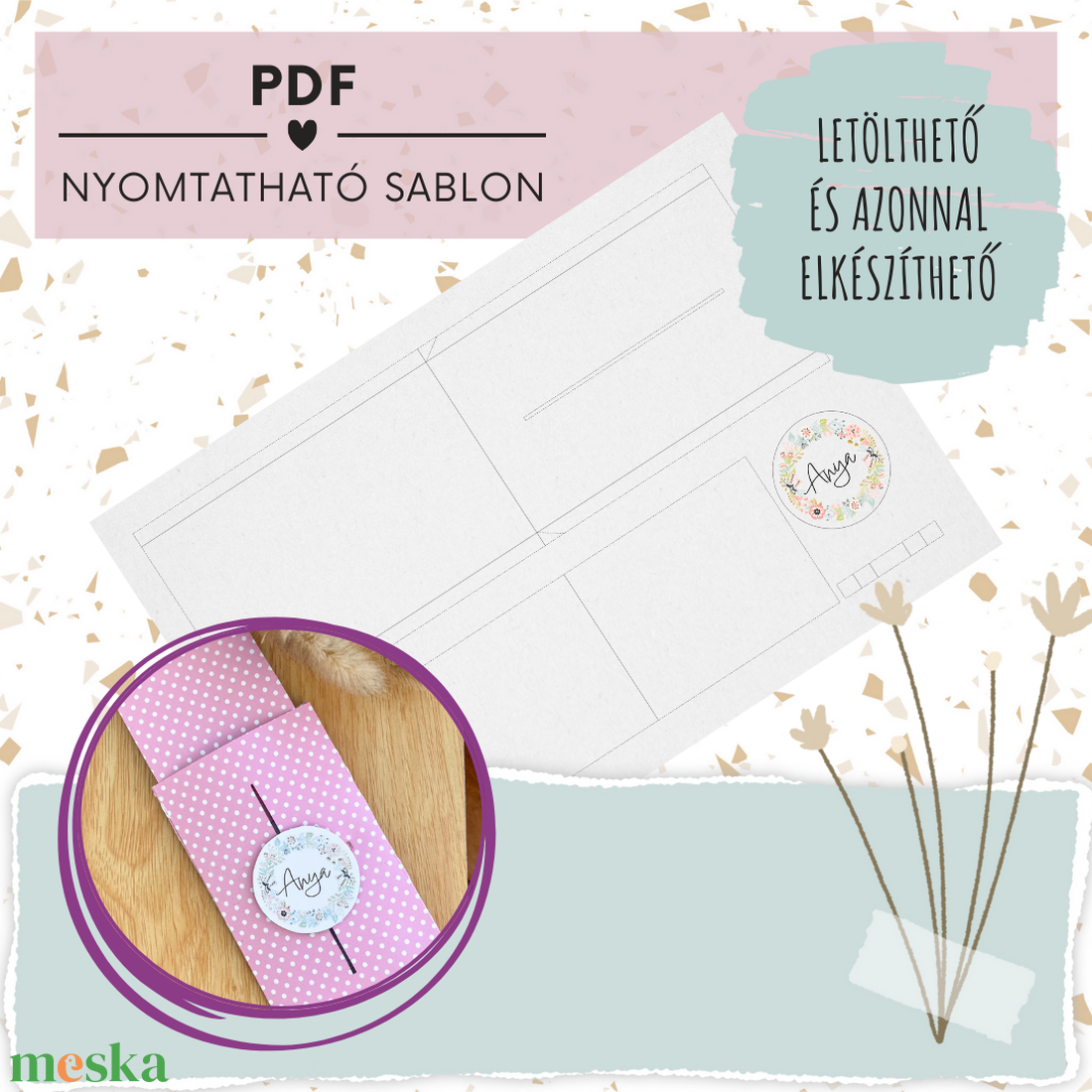 Kihúzható anyák napi képeslap - Nyomtatható PDF sablon - Csináld magad kreatív ajándékkísérő � DIY papírkártya, üdvözlő - művészet - grafika & illusztráció - digitális - Meska.hu