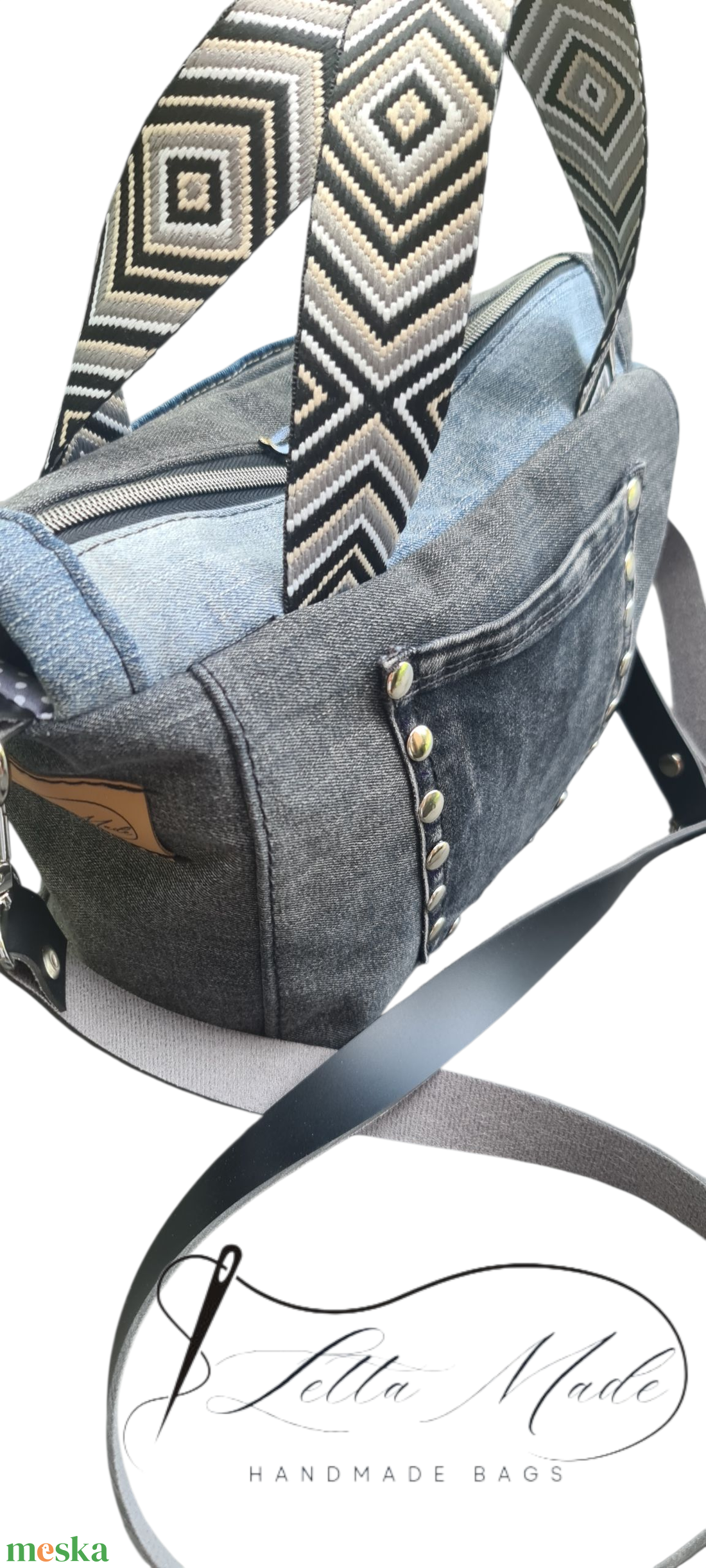 Fekete- kék farmer táska - táska & tok - kézitáska & válltáska - kézitáska - Meska.hu