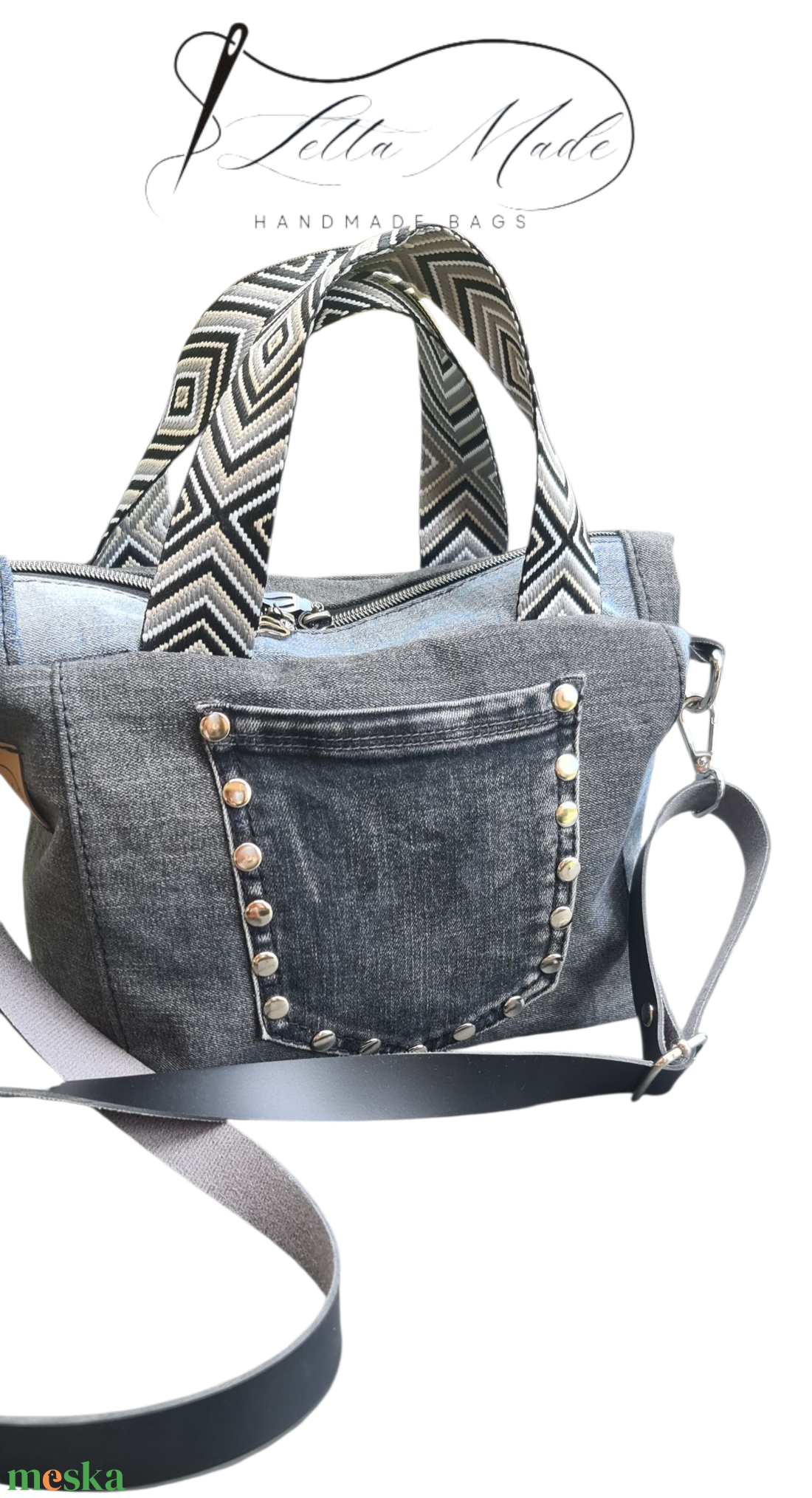 Fekete- kék farmer táska - táska & tok - kézitáska & válltáska - kézitáska - Meska.hu