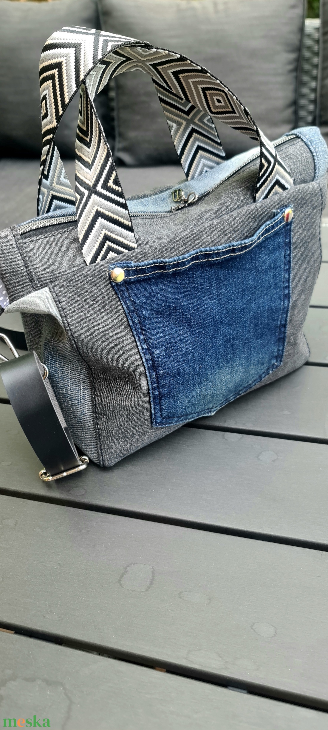 Fekete- kék farmer táska - táska & tok - kézitáska & válltáska - kézitáska - Meska.hu