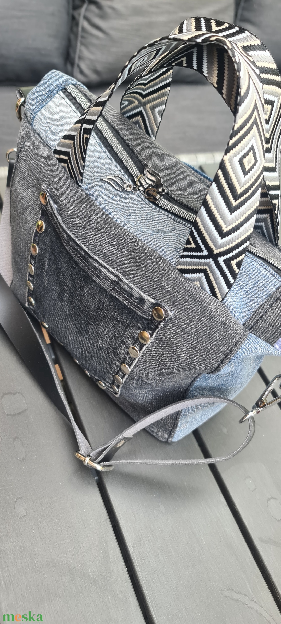 Fekete- kék farmer táska - táska & tok - kézitáska & válltáska - kézitáska - Meska.hu