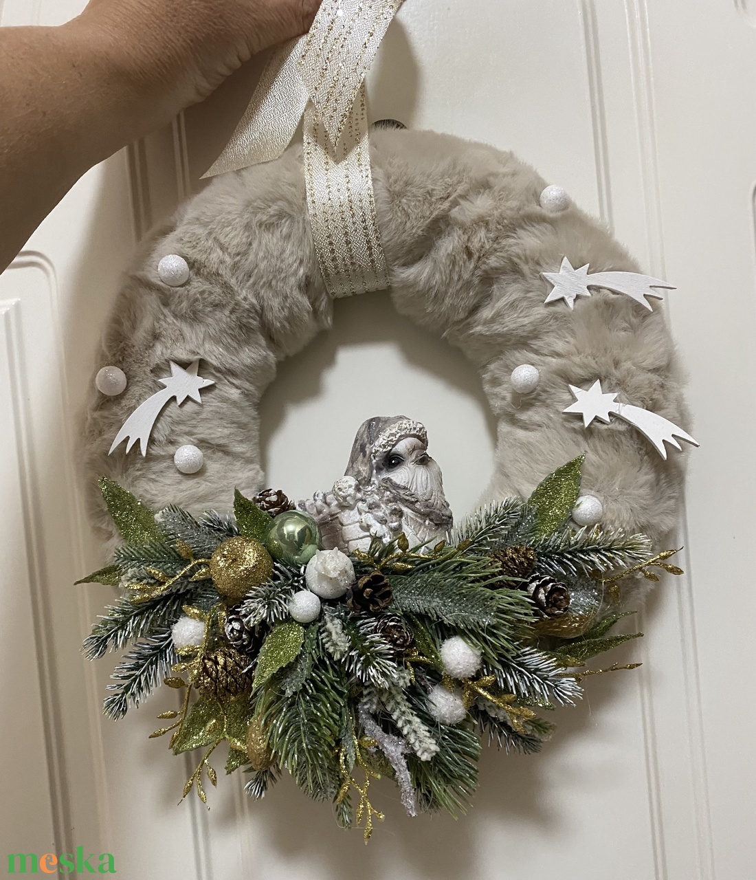 Téli ajtódísz, kopogtató - karácsony - karácsonyi lakásdekoráció - karácsonyi ajtódíszek - Meska.hu