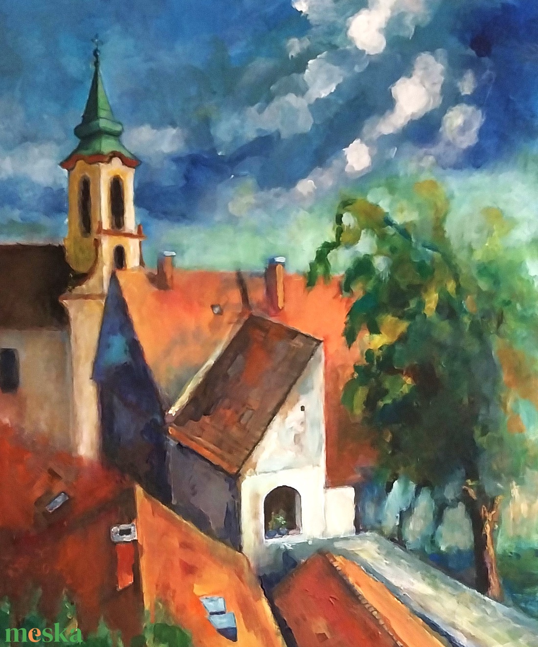 Szentendrei háztetők - művészet - festmény - akril - Meska.hu