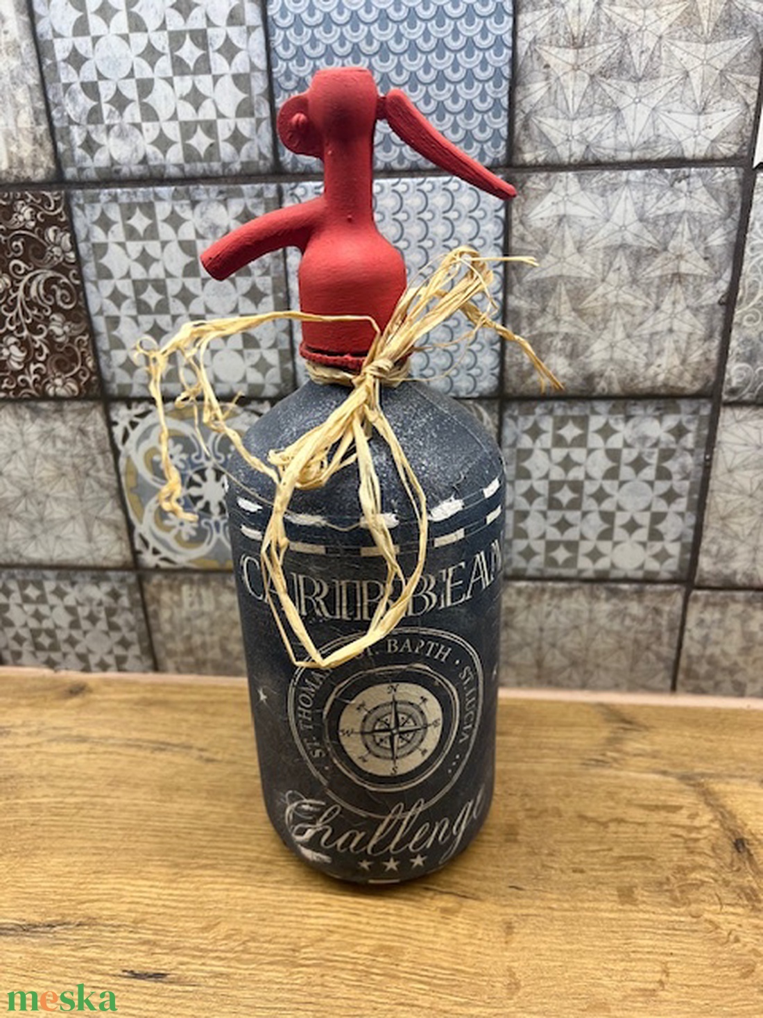 Tengerész stílusu szódás üveg  - otthon & életmód - dekoráció - asztal és polc dekoráció - díszüveg - Meska.hu