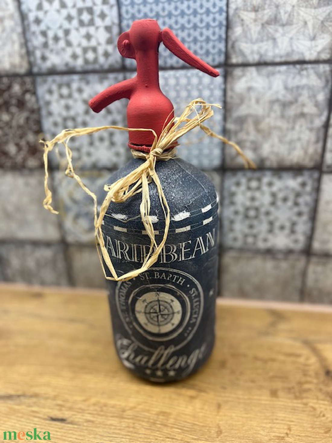 Tengerész stílusu szódás üveg  - otthon & életmód - dekoráció - asztal és polc dekoráció - díszüveg - Meska.hu