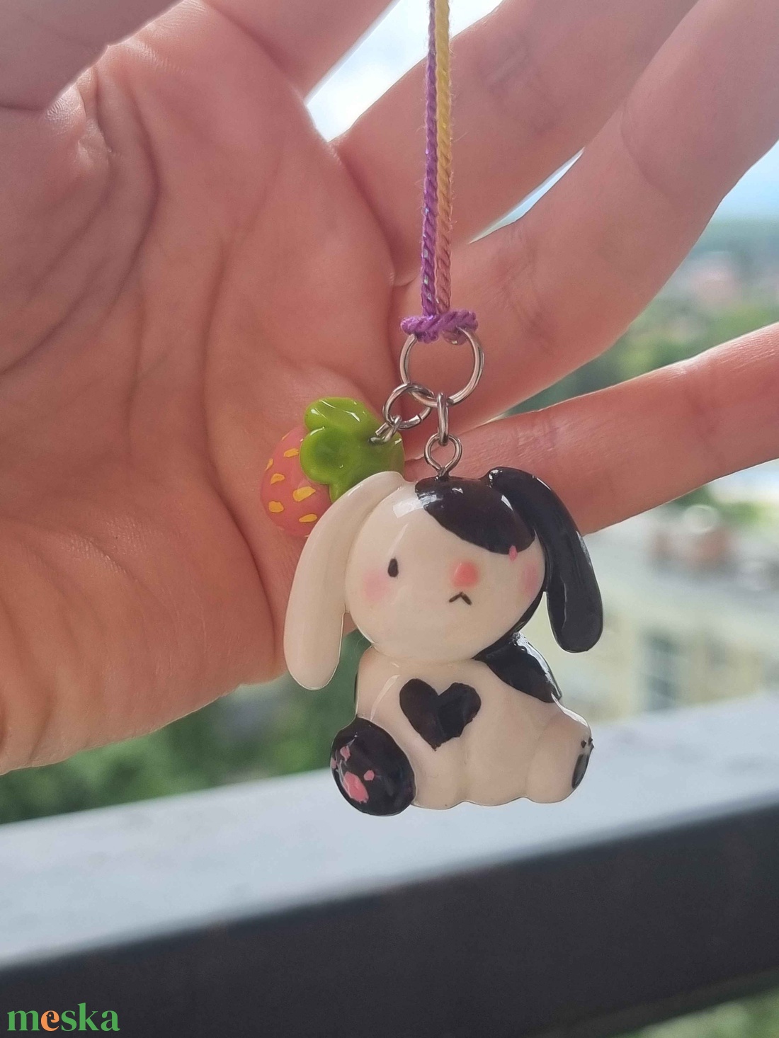 Foltos nyuszis kulcstartó süthető gyurmából - táska & tok - kulcstartó & táskadísz - kulcstartó - Meska.hu
