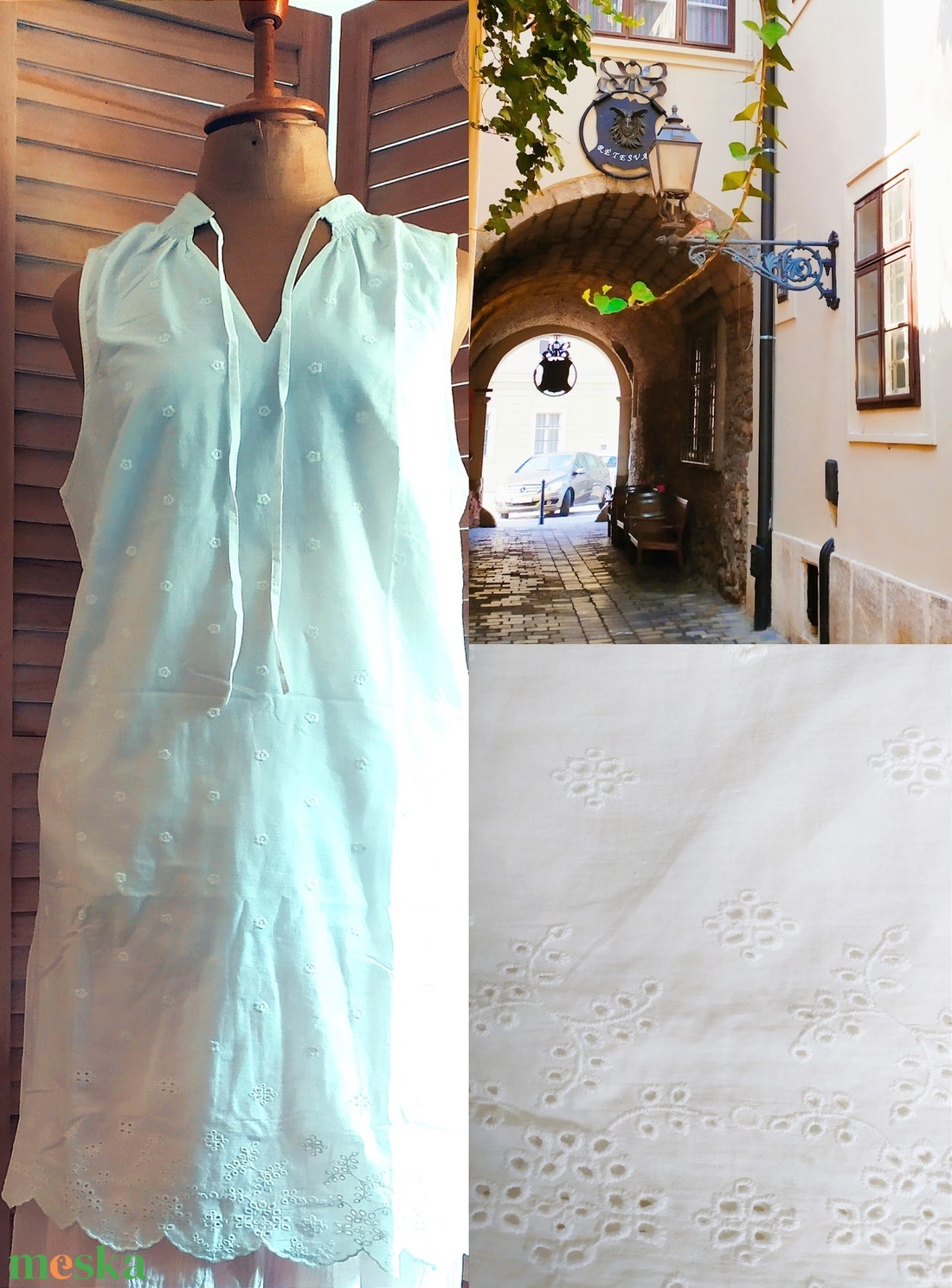 Lenruha hacuka Madeirás vászon  ruha 44-es ajándék fürdősó Lagenlook stílushoz is  - ruha & divat - női ruha - blézer & kosztüm - Meska.hu