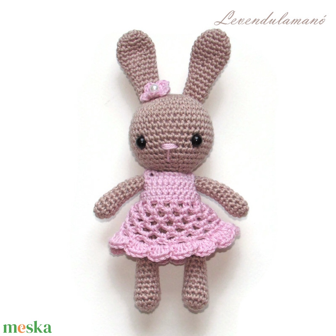 Horgolt barna nyuszilány rózsaszín ruhában amigurumi - játék & sport - plüssállat & játékfigura - nyuszi - Meska.hu