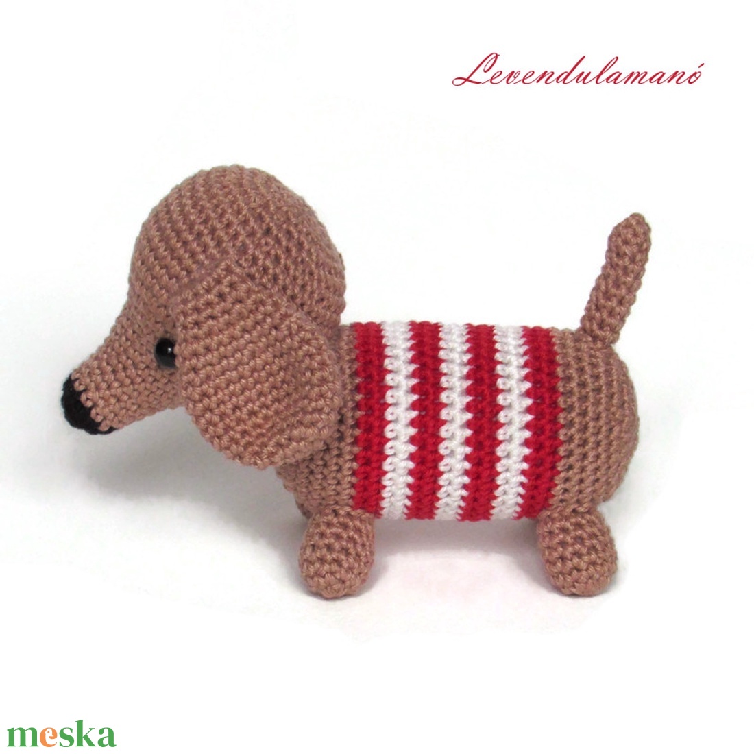 Horgolt tacskó kutya (piros csíkos) amigurumi - játék & sport - plüssállat & játékfigura - kutya - Meska.hu Horgolt tacskó kutya (piros csíkos) amigurumi - játék & sport - plüssállat & játékfigura - kutya - Meska.hu