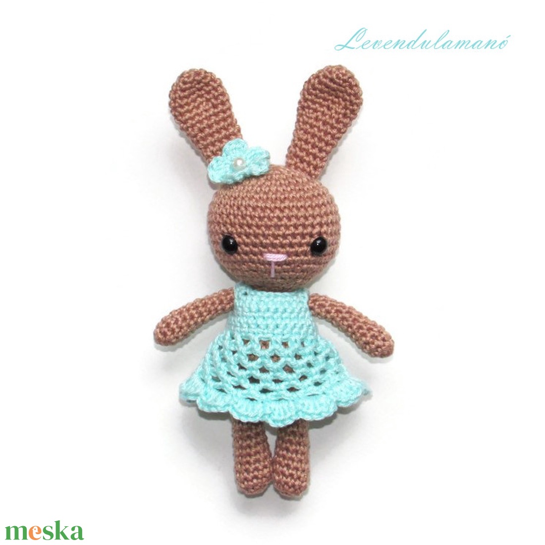 Horgolt napbarna nyuszilány menta színű ruhában amigurumi - játék & sport - plüssállat & játékfigura - nyuszi - Meska.hu