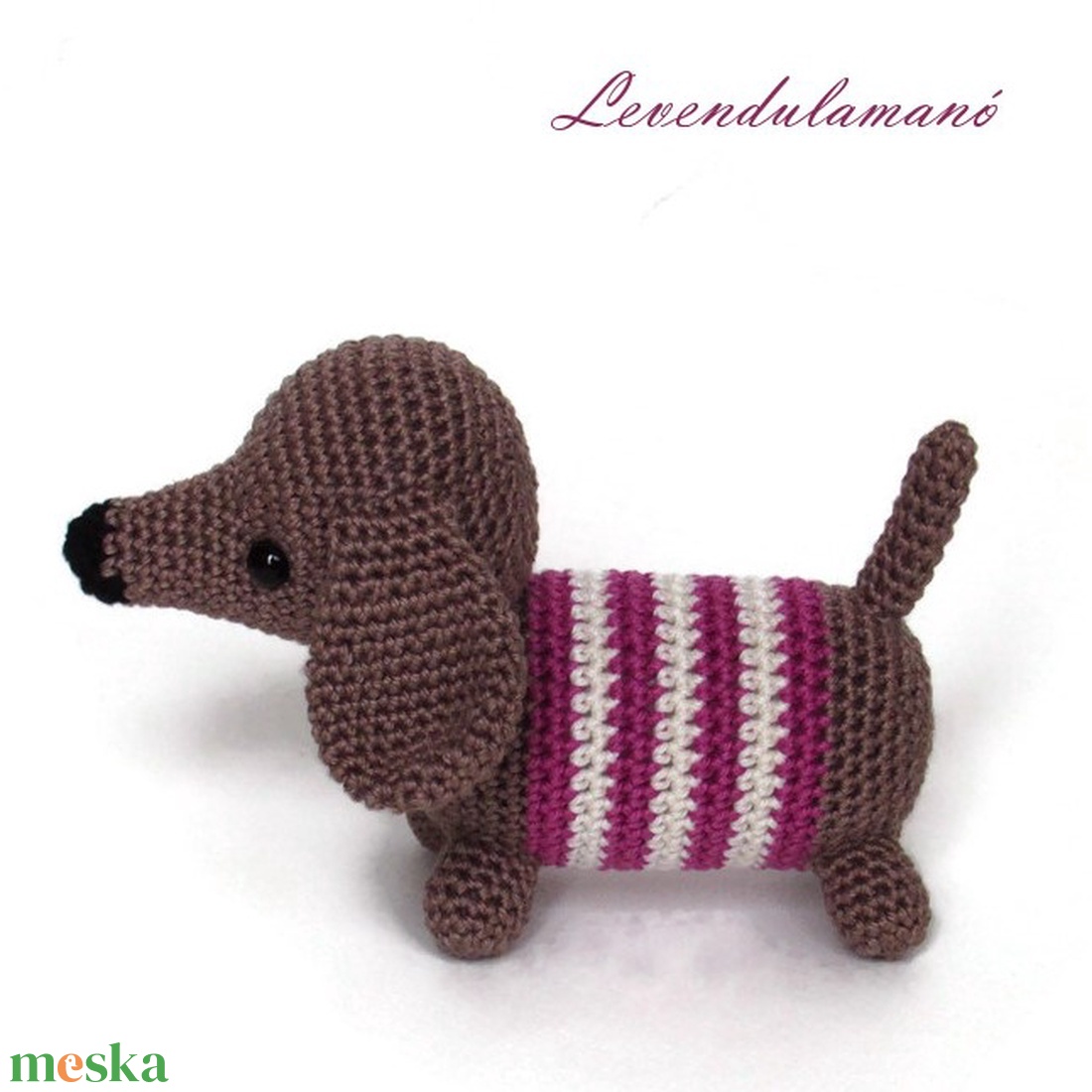 Horgolt tacskó kutya (bíbor csíkos) amigurumi - játék & sport - plüssállat & játékfigura - kutya - Meska.hu Horgolt tacskó kutya (bíbor csíkos) amigurumi - játék & sport - plüssállat & játékfigura - kutya - Meska.hu