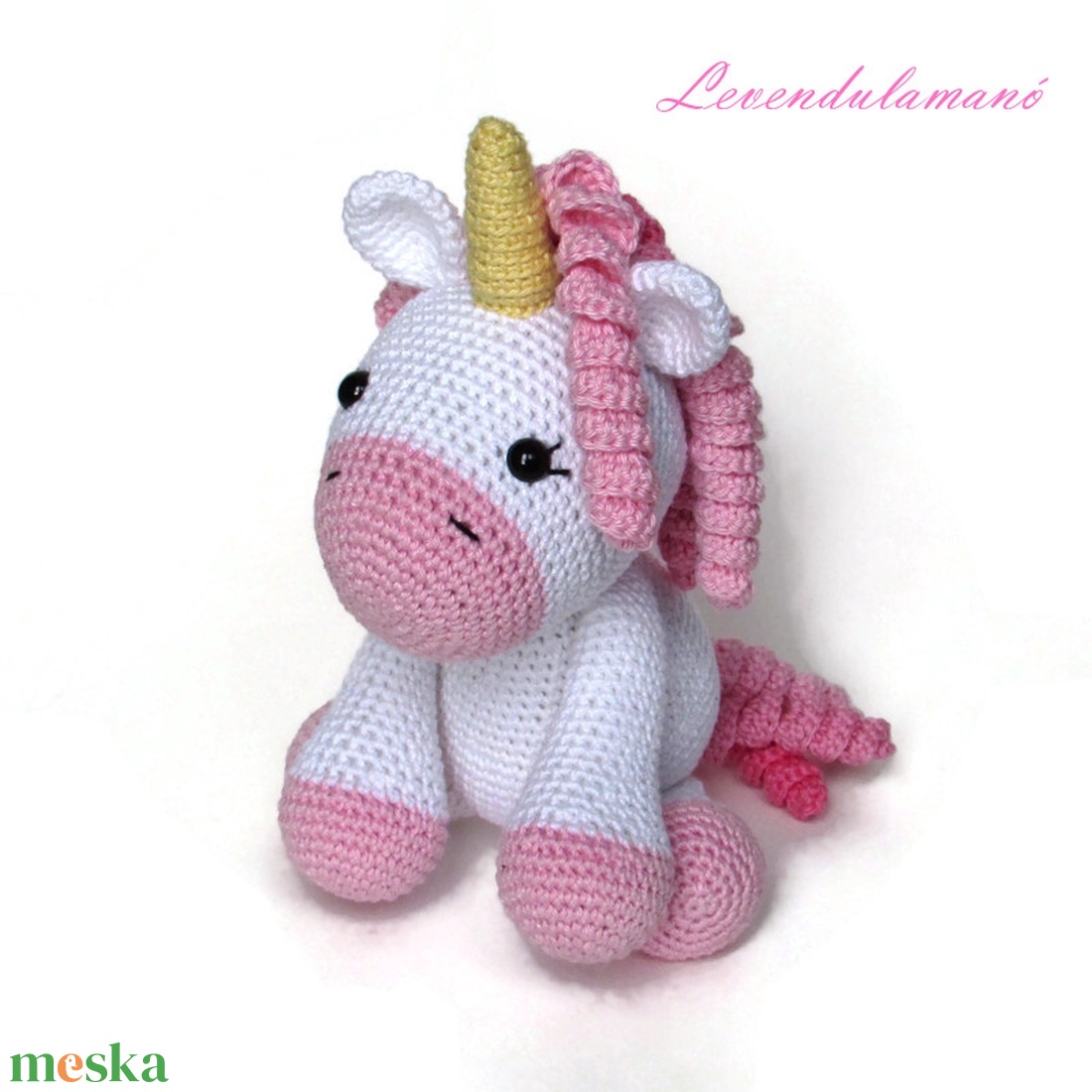 Horgolt fehér-rózsaszín unikornis amigurumi  - játék & sport - plüssállat & játékfigura - unikornis - Meska.hu