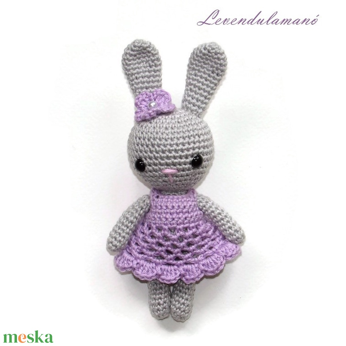 Horgolt szürke nyuszilány lila ruhában amigurumi - játék & sport - plüssállat & játékfigura - nyuszi - Meska.hu