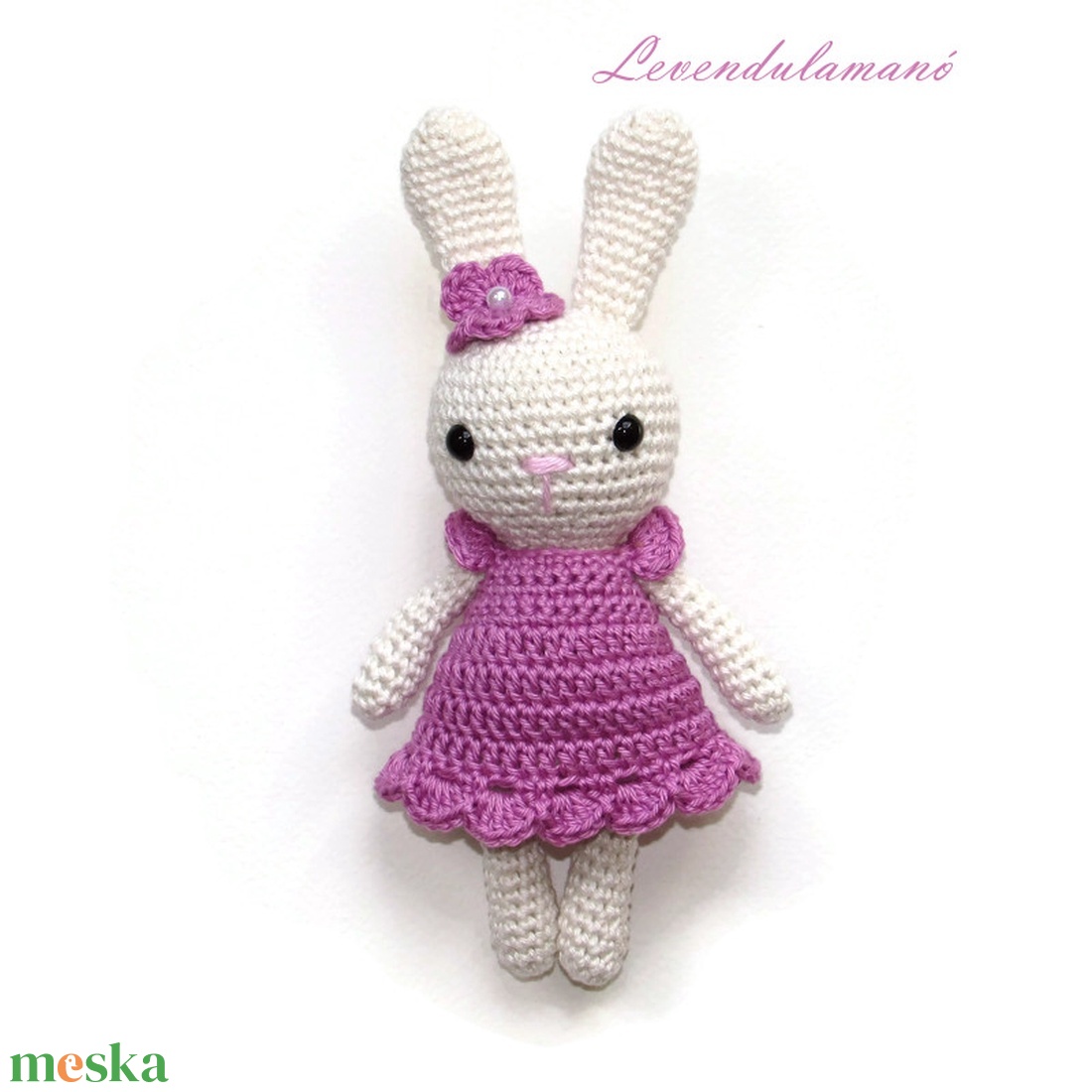 Horgolt törtfehér nyuszilány mályva színű ruhában amigurumi - játék & sport - plüssállat & játékfigura - nyuszi - Meska.hu