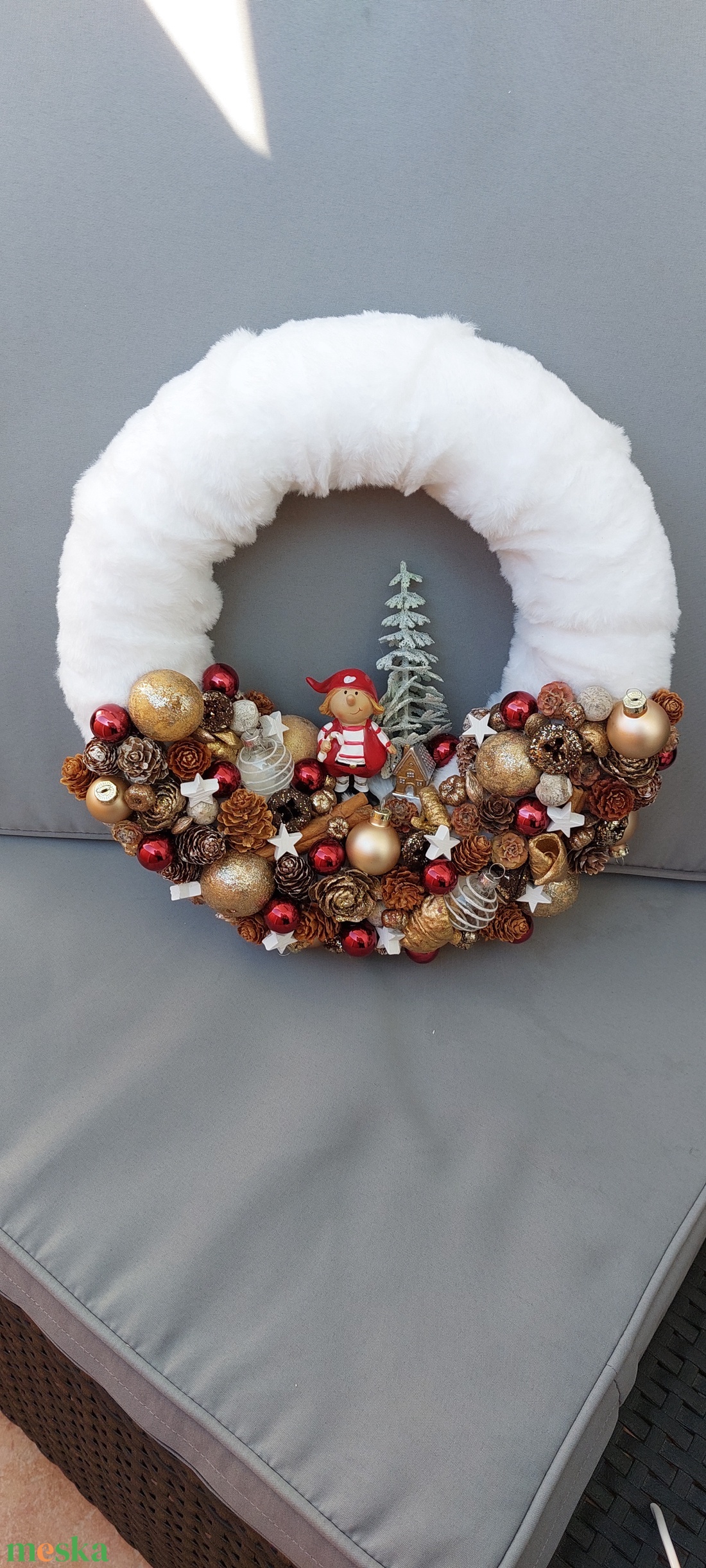 Piros ruhás manó - karácsony - adventi díszek - adventi ajtódísz - Meska.hu