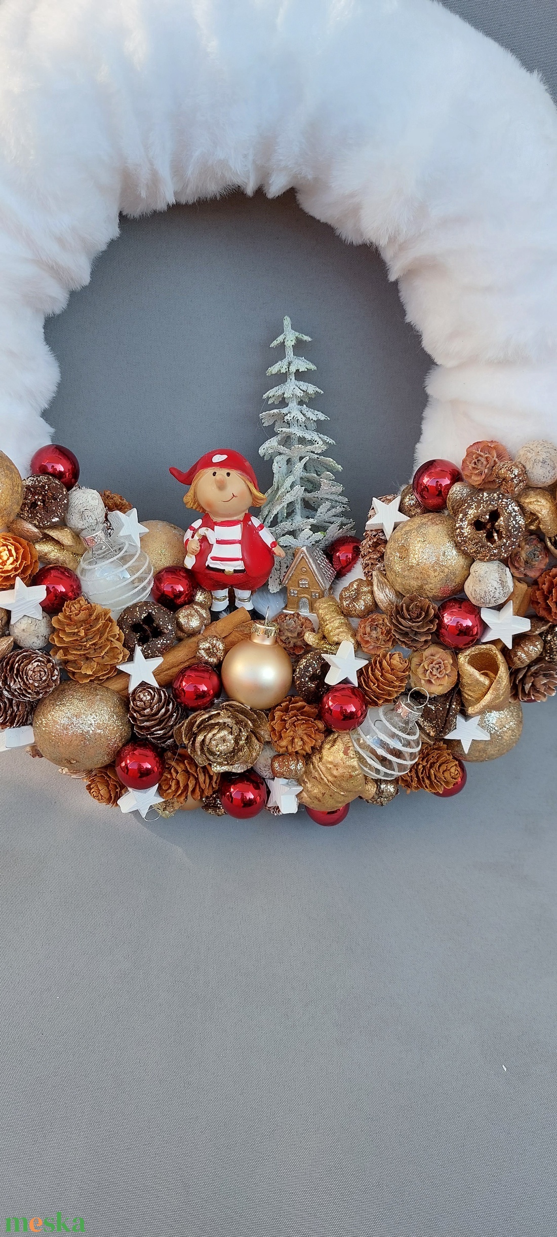 Piros ruhás manó - karácsony - adventi díszek - adventi ajtódísz - Meska.hu