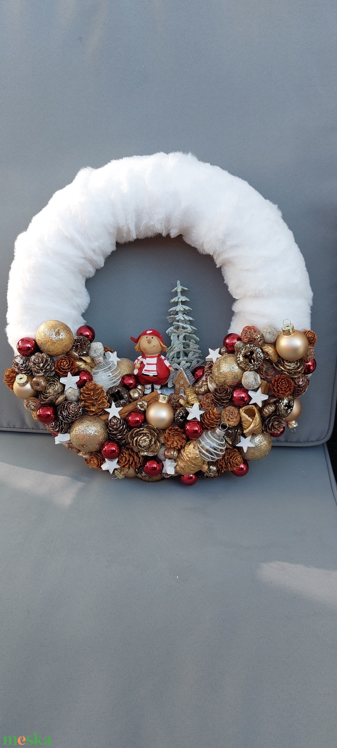 Piros ruhás manó - karácsony - adventi díszek - adventi ajtódísz - Meska.hu