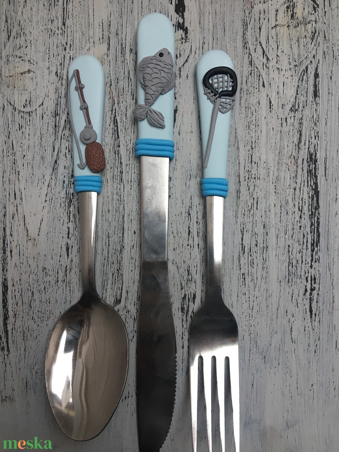 Horgászos evőeszköz szett - otthon & életmód - konyhafelszerelés, tálalás - tálalás - kanál & villa - Meska.hu