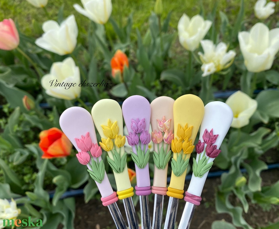 Tavaszi tulipános kiskanál szett  - otthon & életmód - konyhafelszerelés, tálalás - tálalás - kanál & villa - Meska.hu