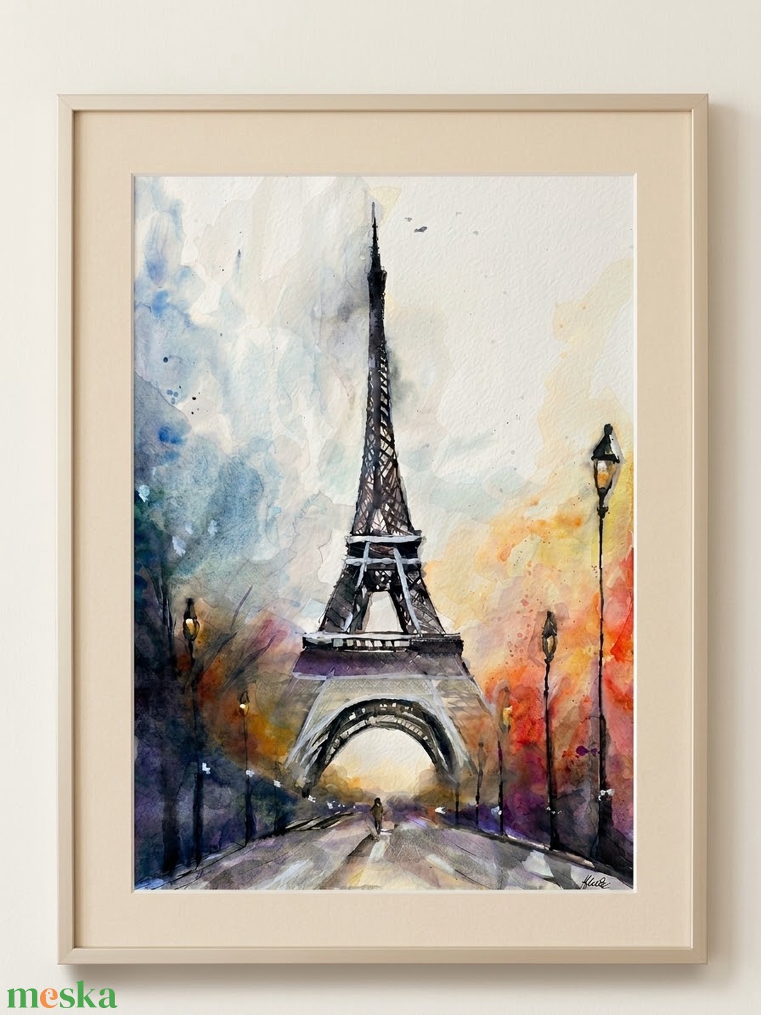 Eiffel-torony ködös esti fényekben - művészet - festmény - akvarell - Meska.hu