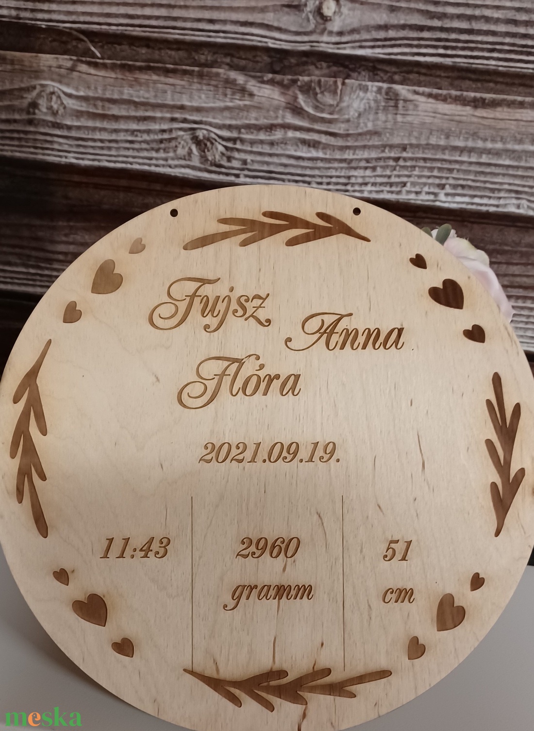 Lézervágott Baba névtábla fából 30 cm, Névtábla születési adatokkal, Babaköszöntésre, Babaszületésre akciós termékkép 1