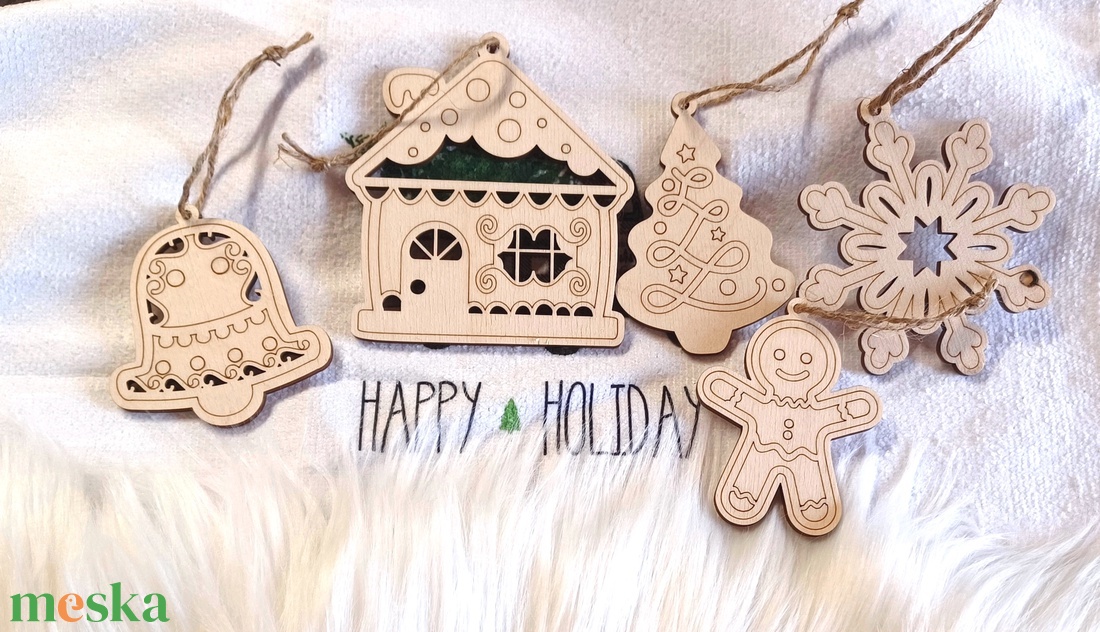 Prémium fa karácsonyfadísz szett  5 db-os - karácsony - karácsonyi lakásdekoráció - karácsonyfadíszek - Meska.hu