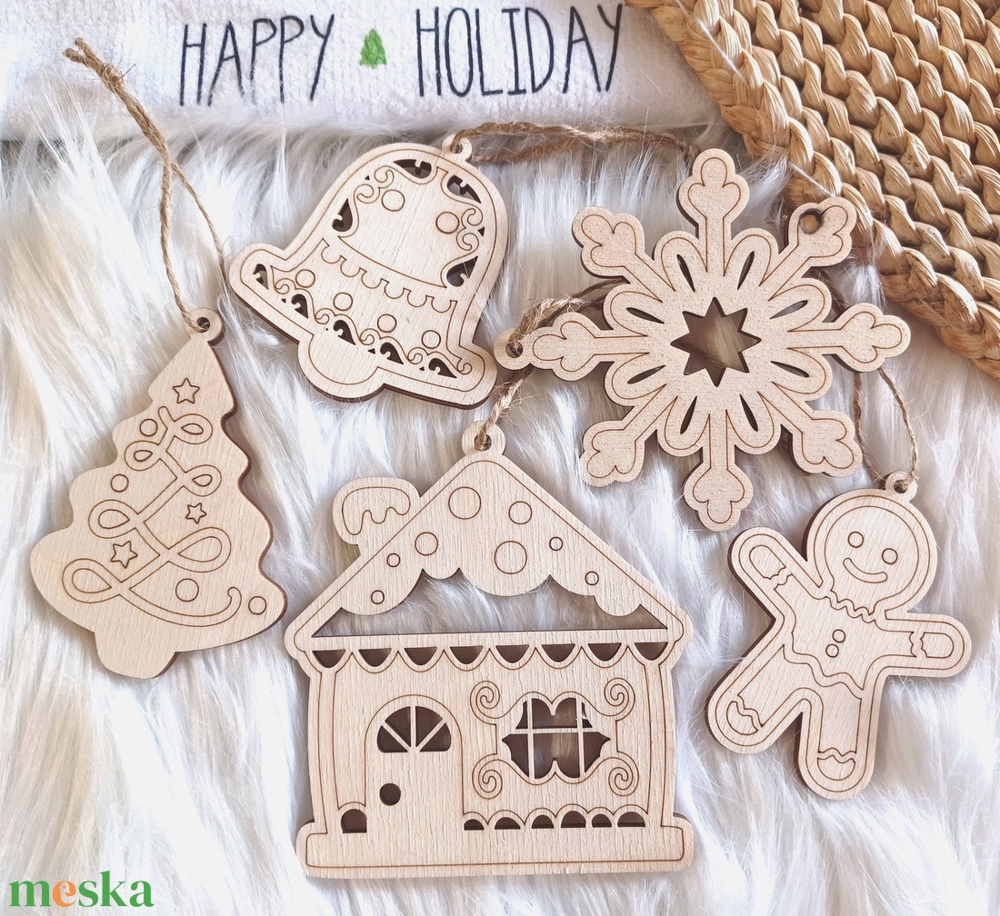 Prémium fa karácsonyfadísz szett  5 db-os - karácsony - karácsonyi lakásdekoráció - karácsonyfadíszek - Meska.hu