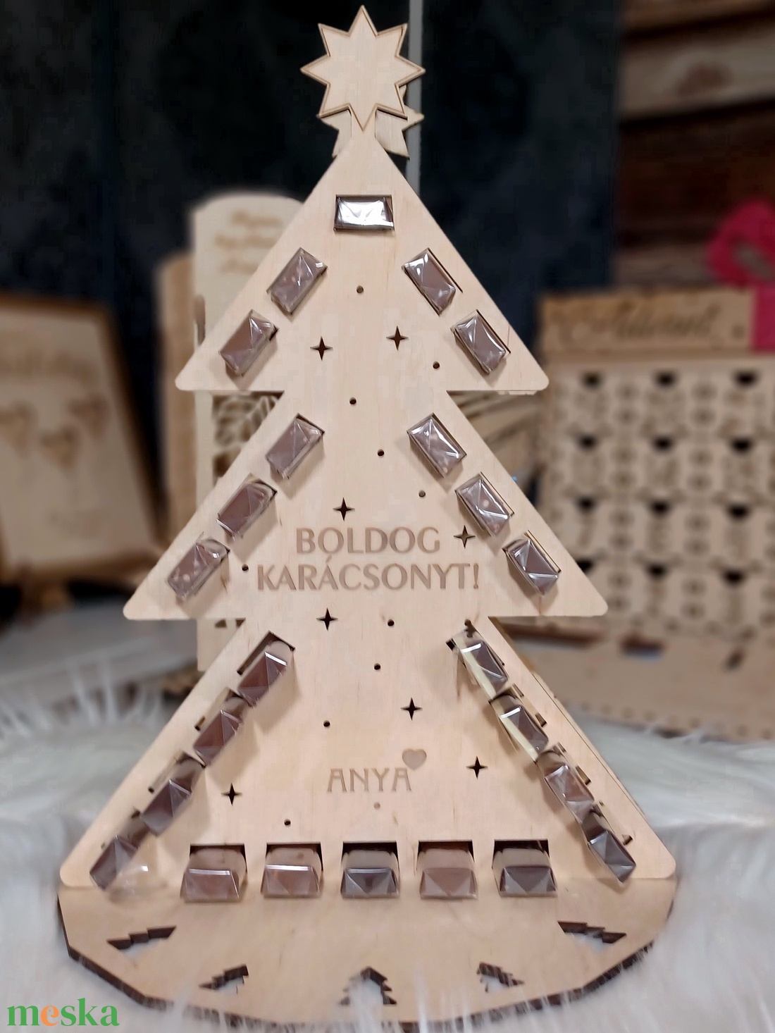 Merci Adventi Karácsonyfa  30 cm, személyre szabható - karácsony - karácsonyi lakásdekoráció - ünnepi asztaldekoráció - Meska.hu