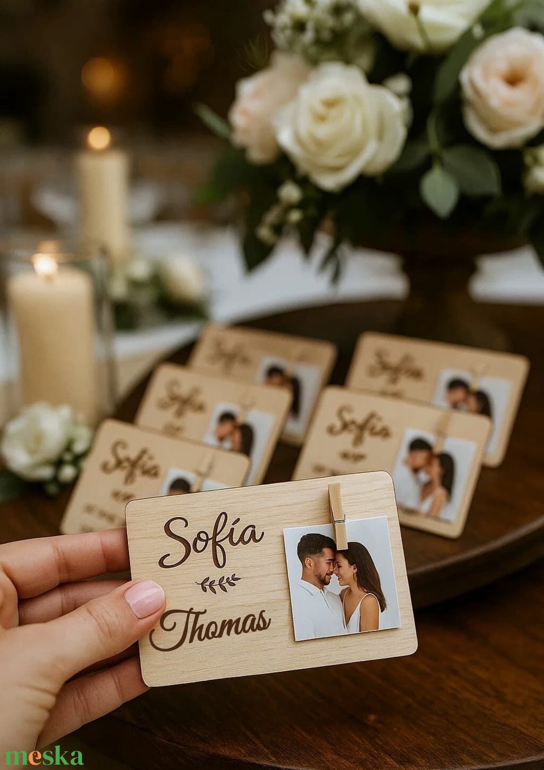 Egyedi esküvői köszönetajándék - fényképhez fa csipesszel - esküvő - emlék & ajándék - köszönőajándék - Meska.hu