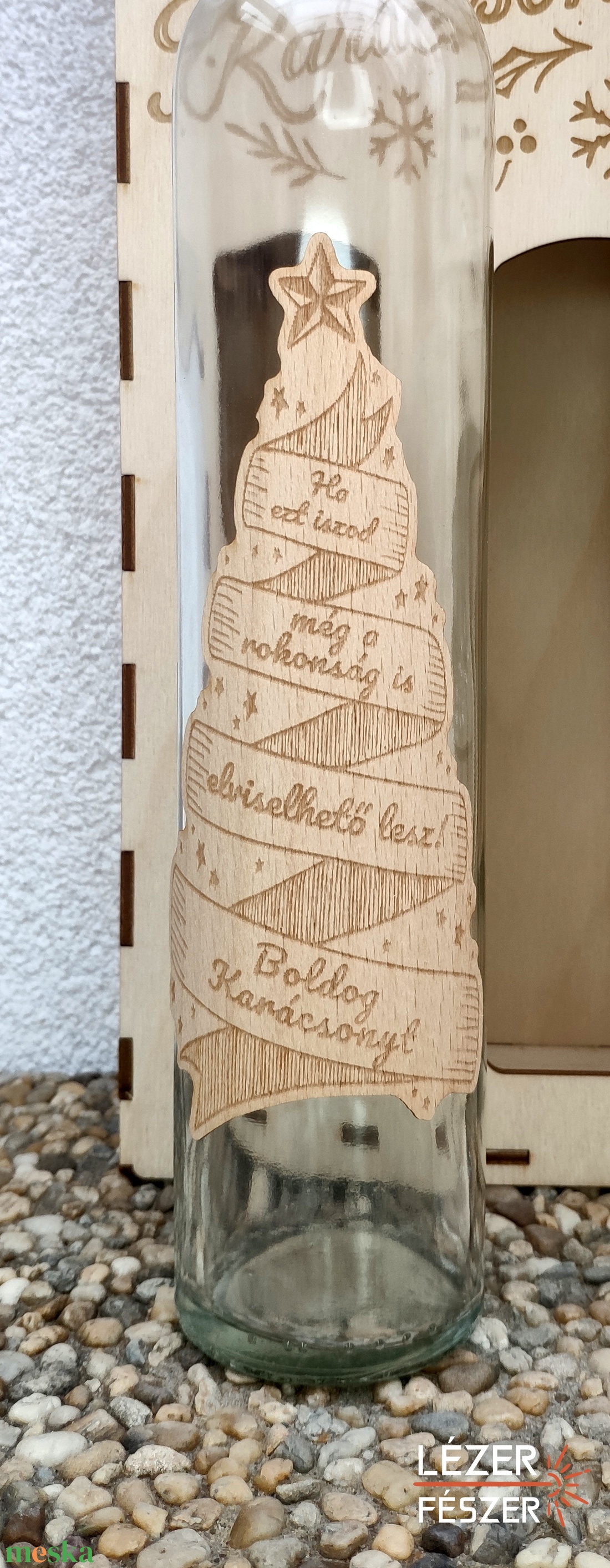 Karácsonyi pálinkás díszdoboz- üveggel és pohárral - otthon & életmód - konyhafelszerelés, tálalás - tálalás - pálinkás poharak, szettek - Meska.hu