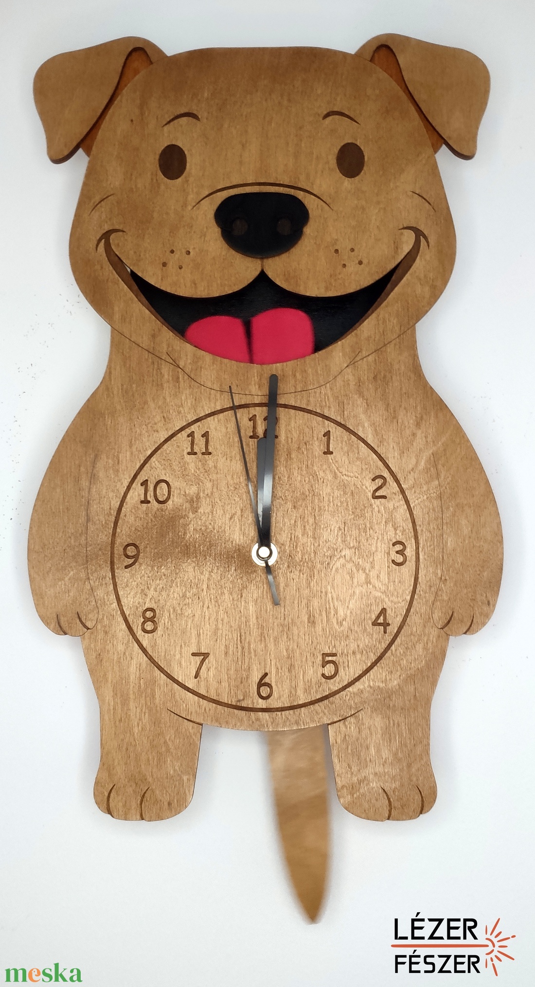 Kutyás ingás falióra � mozgó farokkal és nyelvvel, névre szóló gravírozással - otthon & életmód - dekoráció - fali és függő dekoráció - falióra & óra - Meska.hu