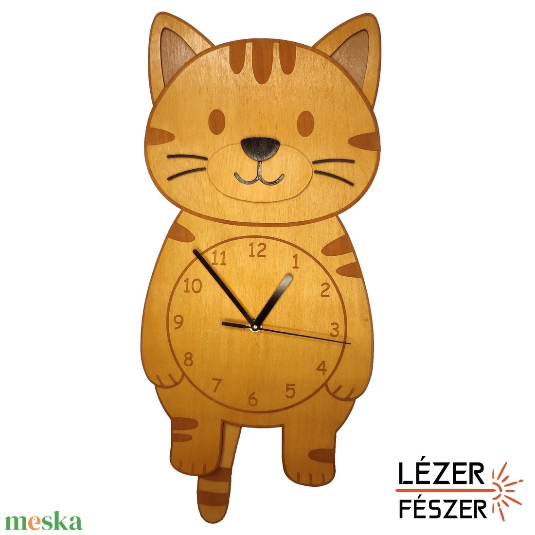 Cicás ingás falióra � mozgó farokkal, névre szóló gravírozással - otthon & életmód - dekoráció - fali és függő dekoráció - falióra & óra - Meska.hu
