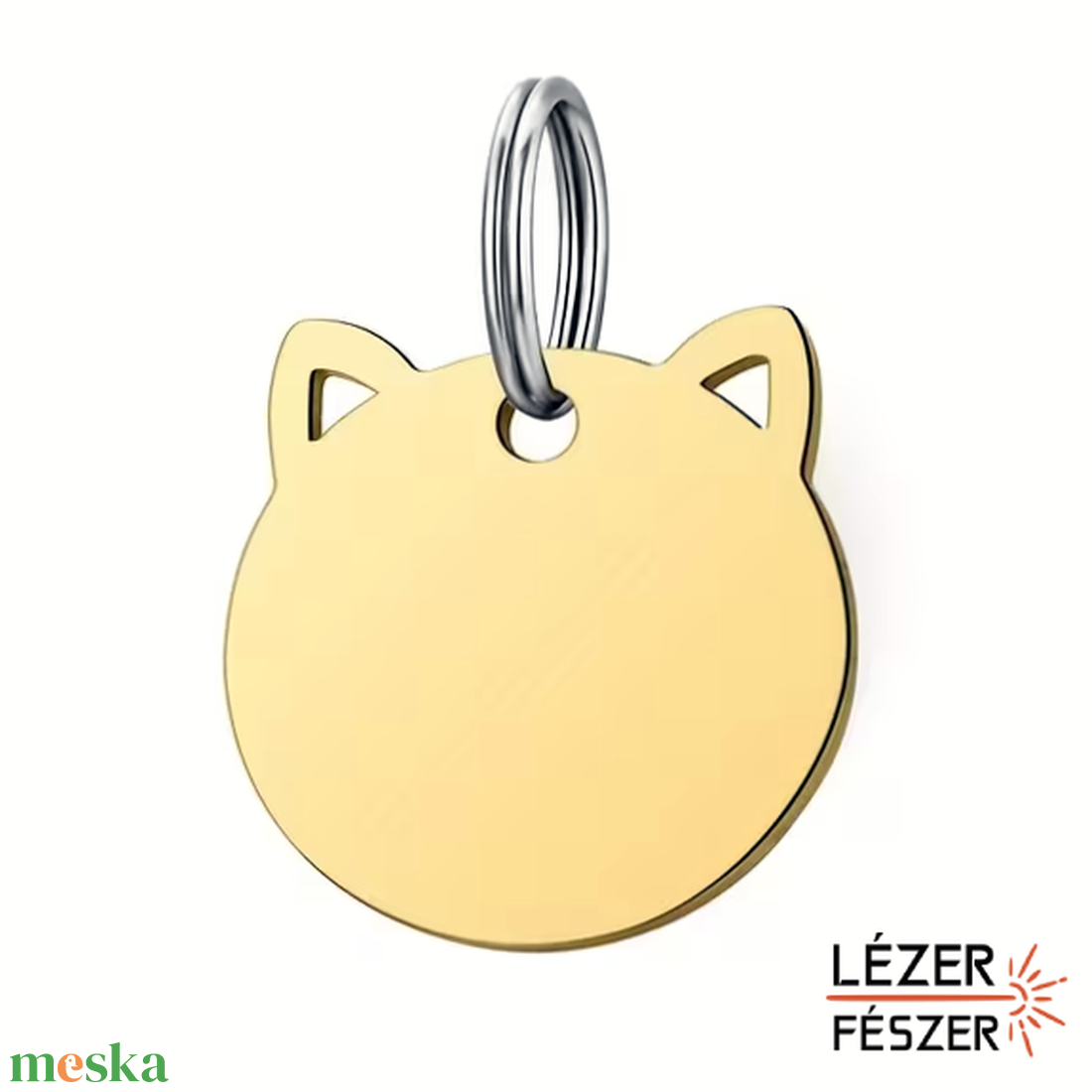 Gravírozott rozsdamentes acél kisállat biléta � cicafej forma - otthon & életmód - kisállatoknak - macska nyakörv és biléta - Meska.hu