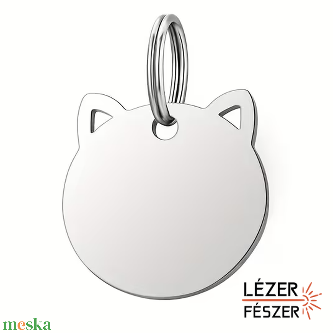 Gravírozott rozsdamentes acél kisállat biléta � cicafej forma - otthon & életmód - kisállatoknak - macska nyakörv és biléta - Meska.hu