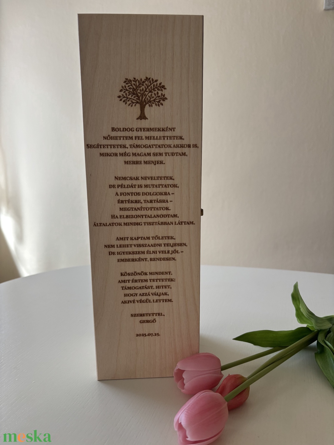 Gravírozott fa borosdoboz - esküvő - emlék & ajándék - szülőköszöntő ajándék - Meska.hu