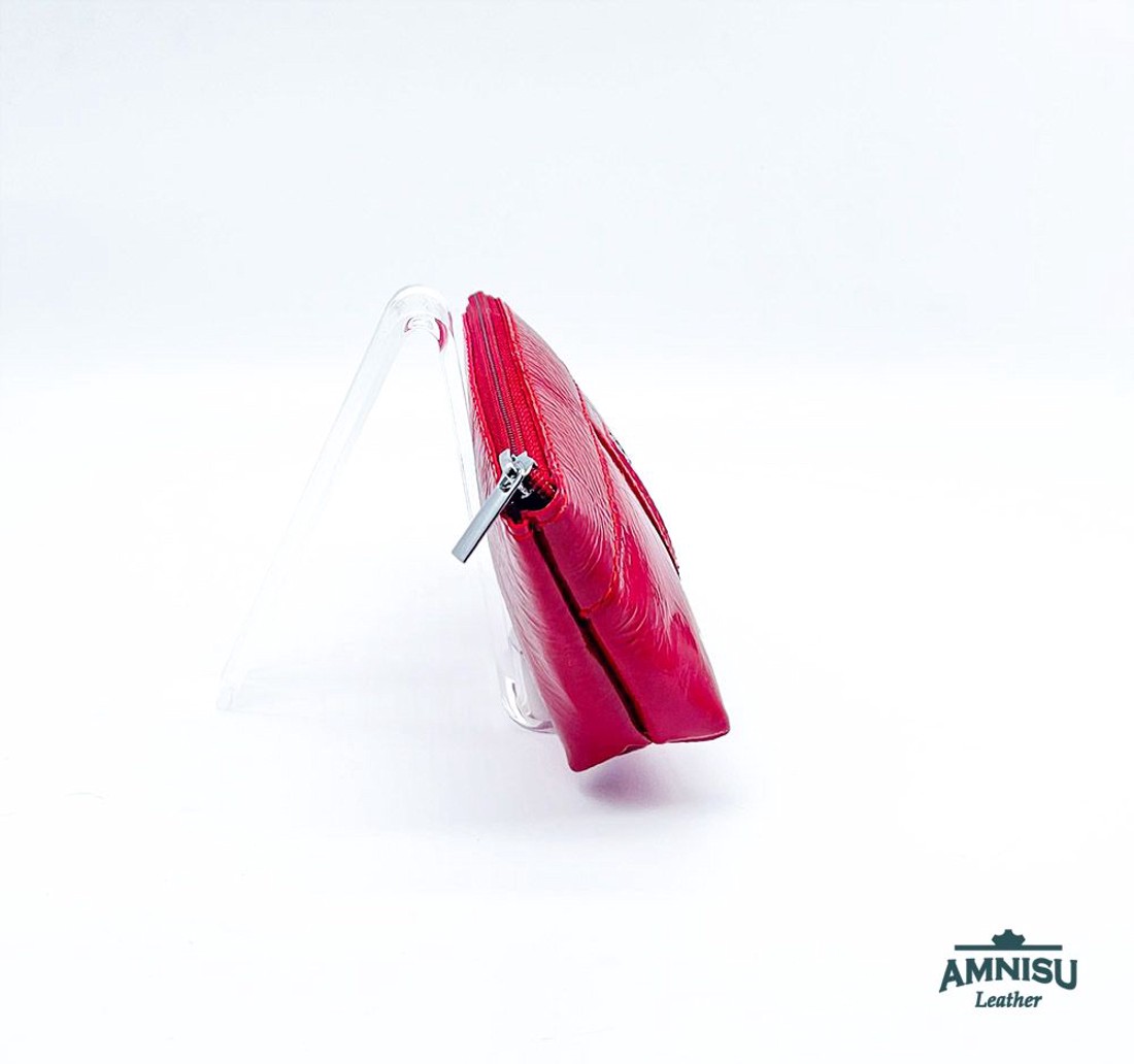 Piros gyűrt lakk egy cipzáras egyenes kristály köves kulcstartó E5009 - táska & tok - kulcstartó & táskadísz - kulcstartó - Meska.hu