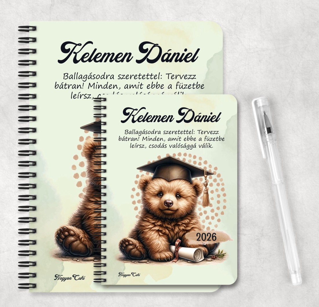 Személyre szabható - 2026 Ballagás - Maci mintás füzet - otthon & életmód - papír, írószer - jegyzetfüzet & napló - Meska.hu