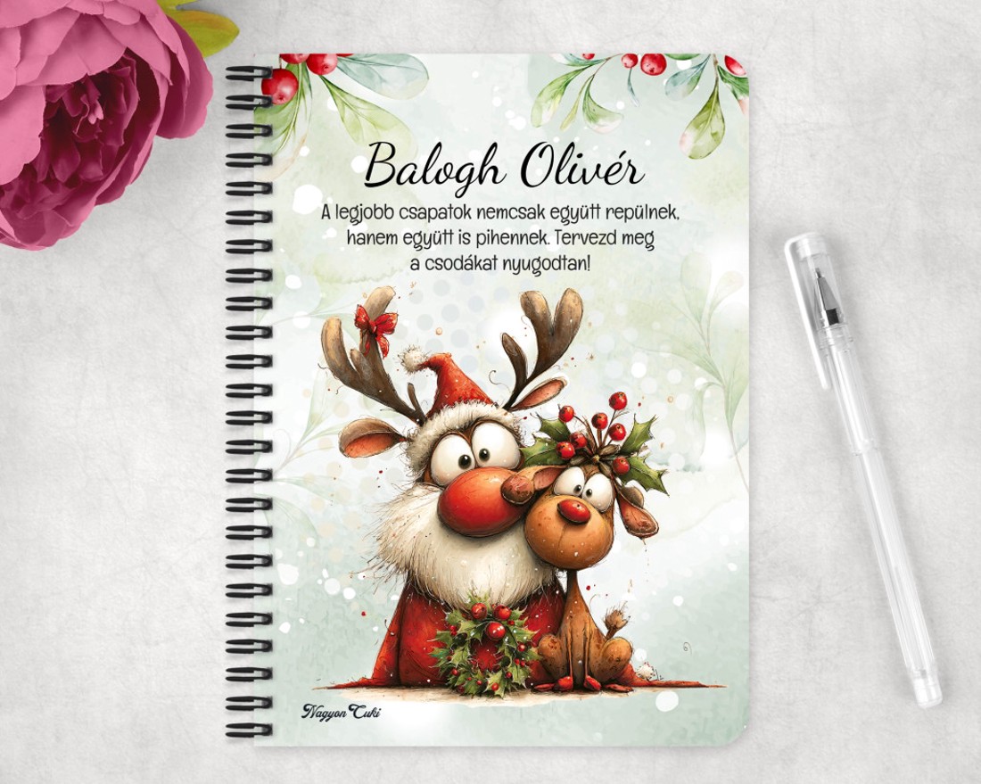 Személyre szabható - Cuki karácsonyi Mikulás és Rudolf mintás A6-os füzet - otthon & életmód - papír, írószer - jegyzetfüzet & napló - Meska.hu