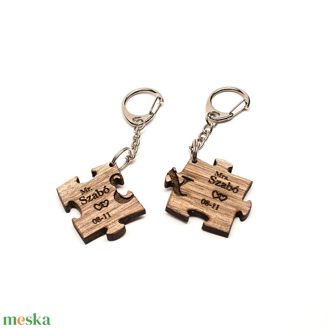 Puzzle kulcstartó nemes fából, kulcstartó pároknak, egyedi kulcstartó, névreszóló kulcstartó, ajándék névvel - táska & tok - kulcstartó & táskadísz - kulcstartó - Meska.hu