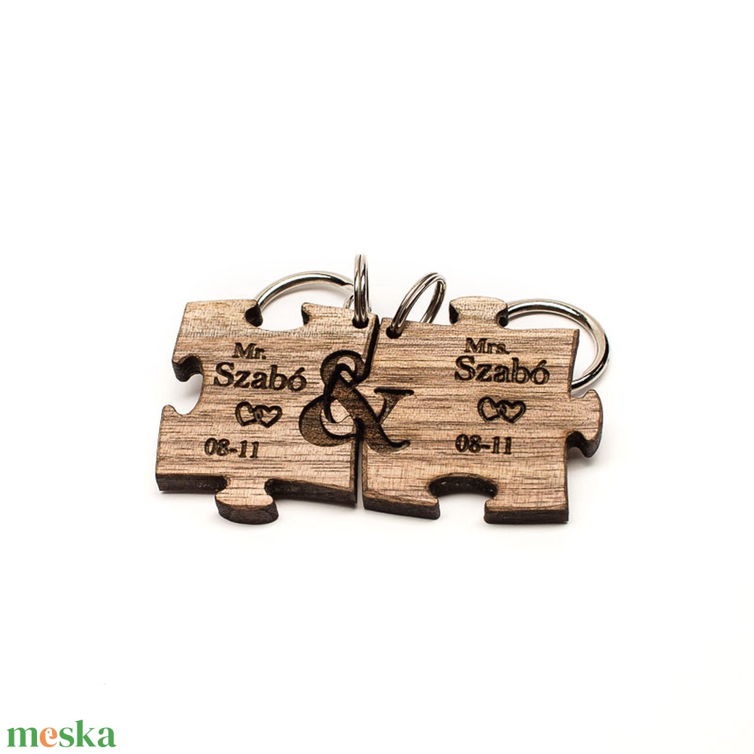 Puzzle kulcstartó nemes fából, kulcstartó pároknak, egyedi kulcstartó, névreszóló kulcstartó, ajándék névvel - táska & tok - kulcstartó & táskadísz - kulcstartó - Meska.hu