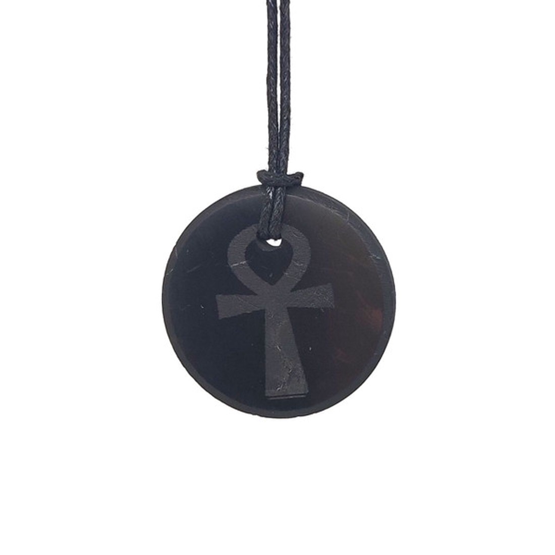 Védelem shungit Ankh kerek gravírozott medál nyaklánccal 30mm - ékszer - nyaklánc - medálos nyaklánc - Meska.hu