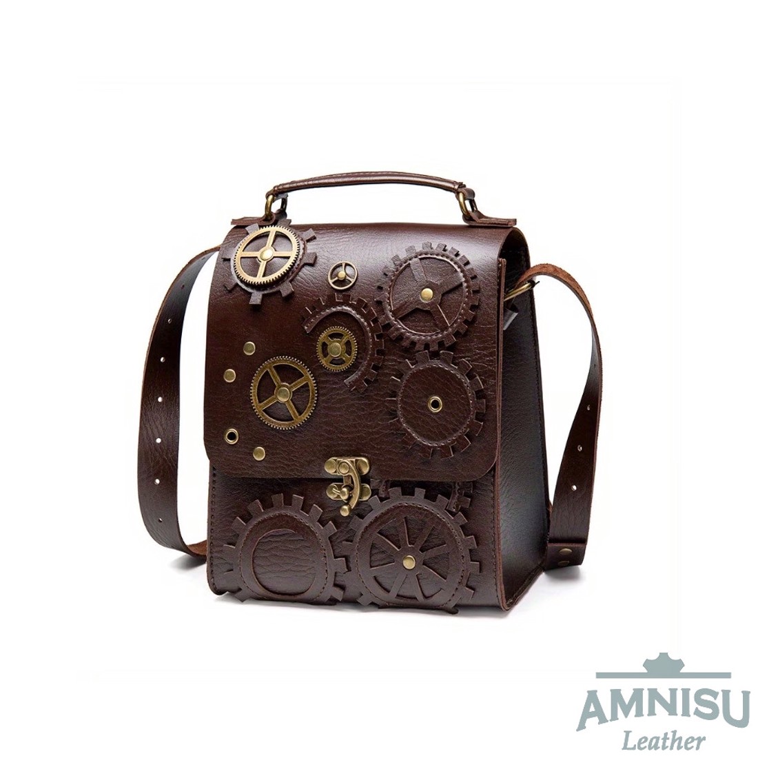 Sötétbarna - bronz steampunk stílusú kis méretű oldaltáska -  - Meska.hu